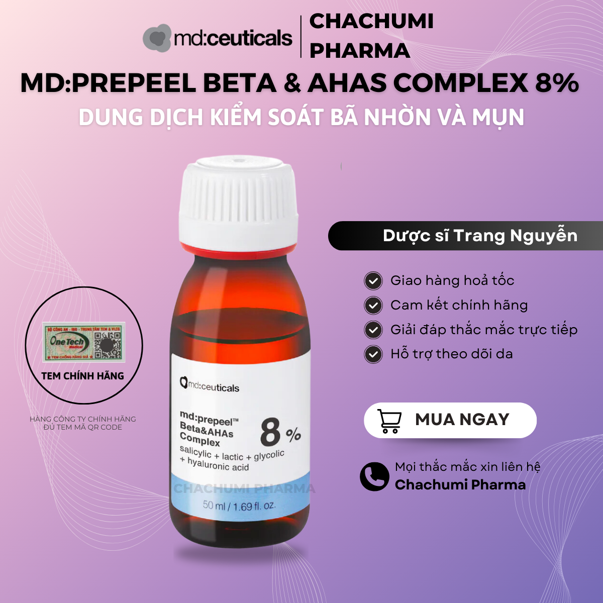 Md:ceuticals md prepeel beta & ahas complex 8% 50ml - dung dịch kiểm soát bã nhờn và mụn kích ứng trên da nhạy cảm