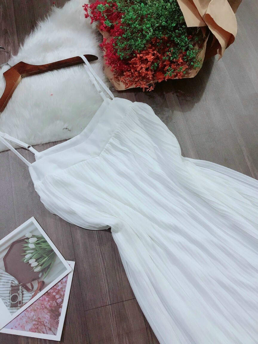 Đầm maxi dập ly 2 dây