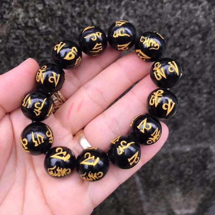 [HCM]VÒNG TAY MÃ NÃO ĐEN KHẮC CHÚ ĐẠI BI SIZE 16LY-18LY