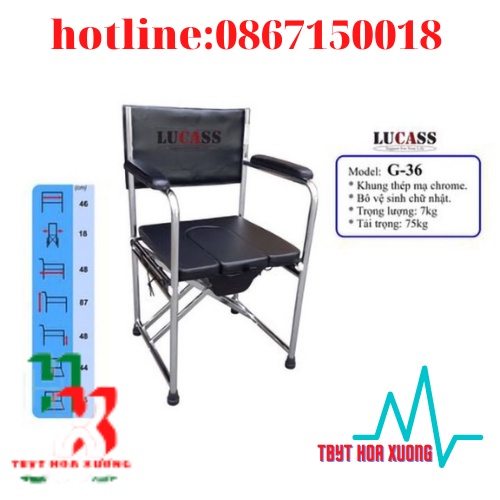 Ghế bô vệ sinh cho người già lucass g-36, măt nệm , bô vuông,không bánh xe,chống trơn trượt