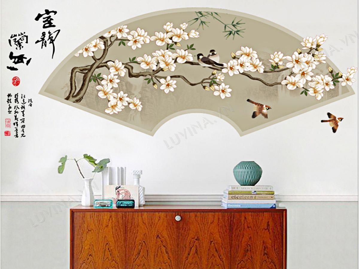 [HCM]DECAL DÁN TƯỜNG VÒM QUẠT HOA MAI TRẮNG