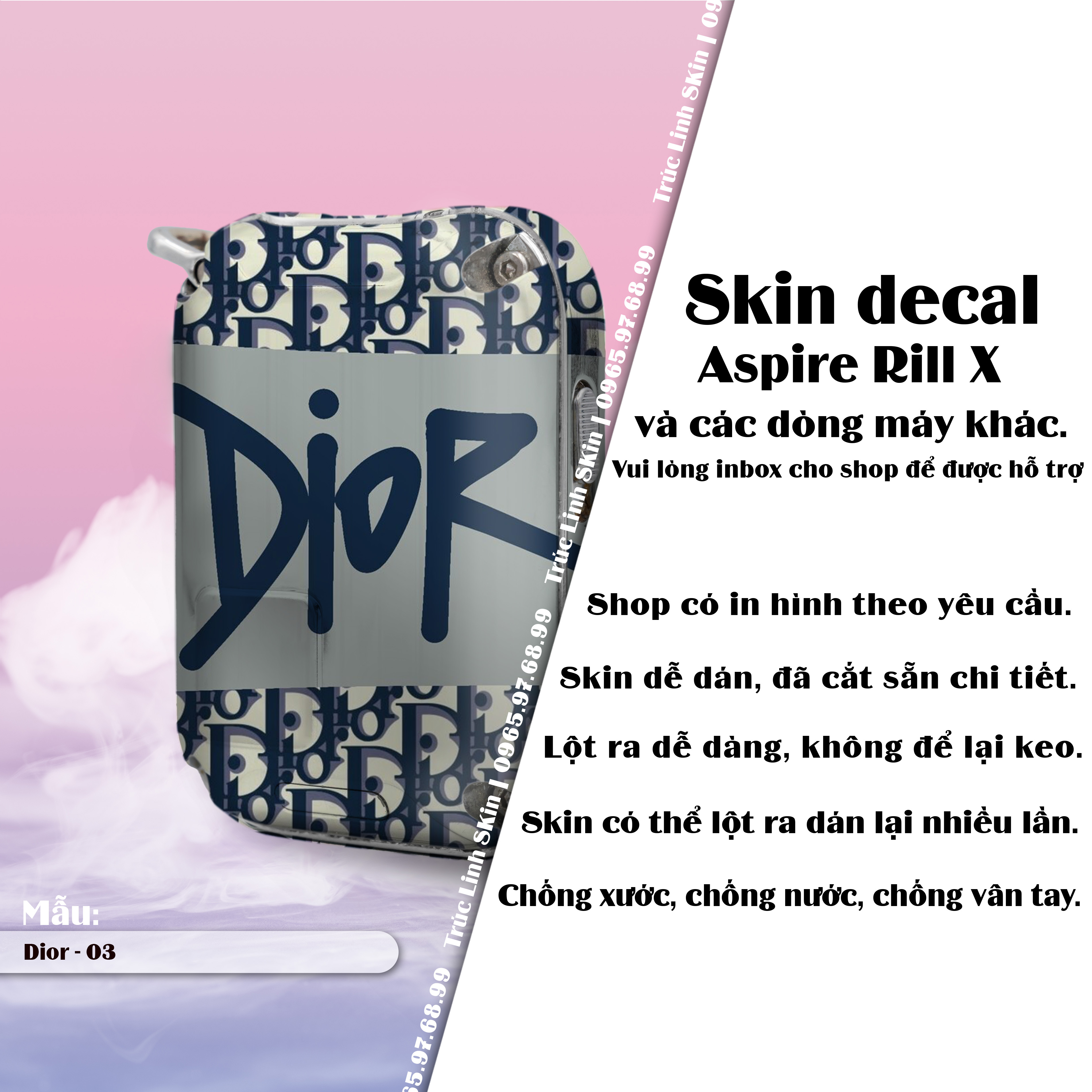 Miếng dán skin cho Riil X mẫu Dior 03 (decal dễ dán, đã cắt sẵn)
