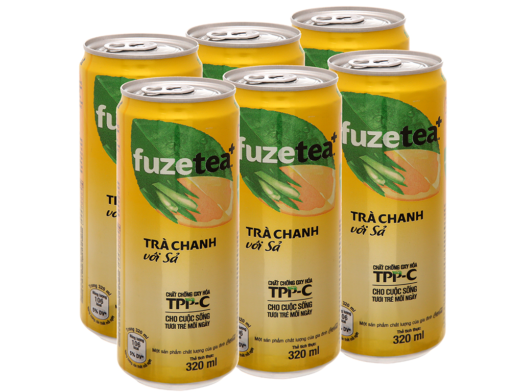6 lon trà chanh với sả Fuze Tea 320ml