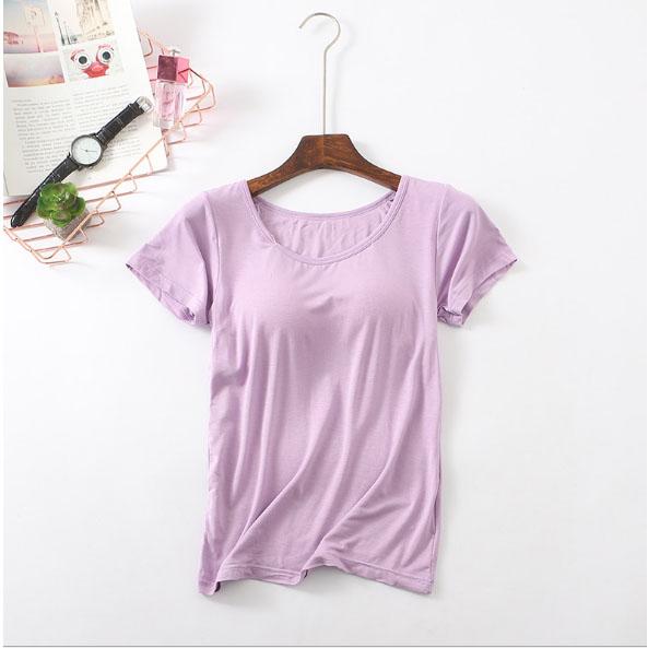 Áo Thun Cộc Tay Cotton Có Đệm Ngực Co Giãn
