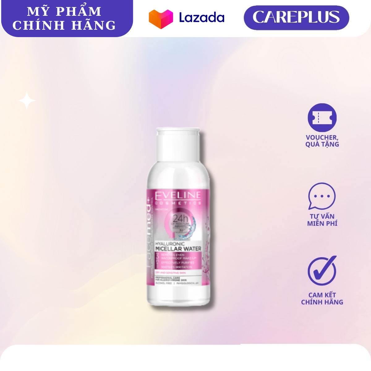 Nước tẩy trang dưỡng ẩm da Hyaluronic Eveline Facemed+ 100ML
