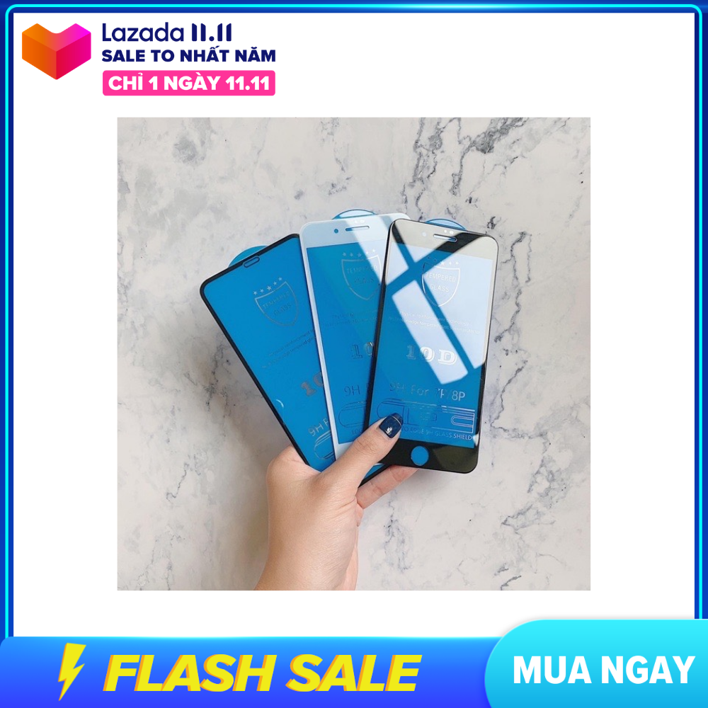 Kính cường lực 10D nền xanh full màn nguyên khối [ iphone 6 đến iphone 11 Pro Max ]