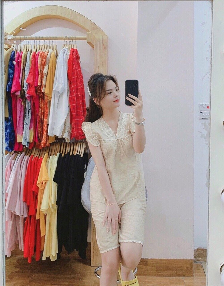 Bộ mặc nhà nữ - Bộ lửng chất đũi phối ren - SP13