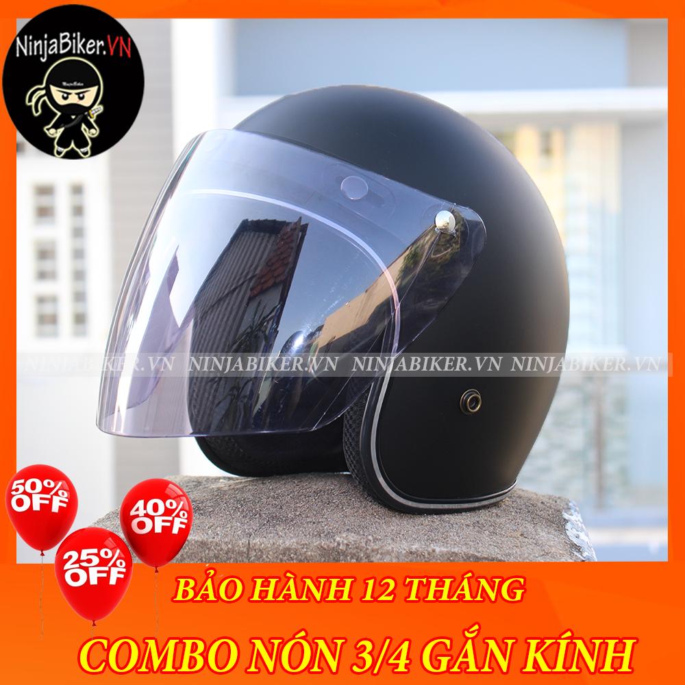 Nón bảo hiểm NTMAX 3/4 gắn kính - ĐEN FULL