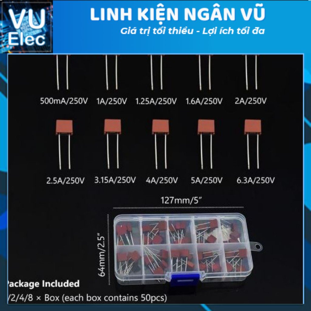 Cầu Chì 2-4A 250V T2-4A250V Loại Vuông