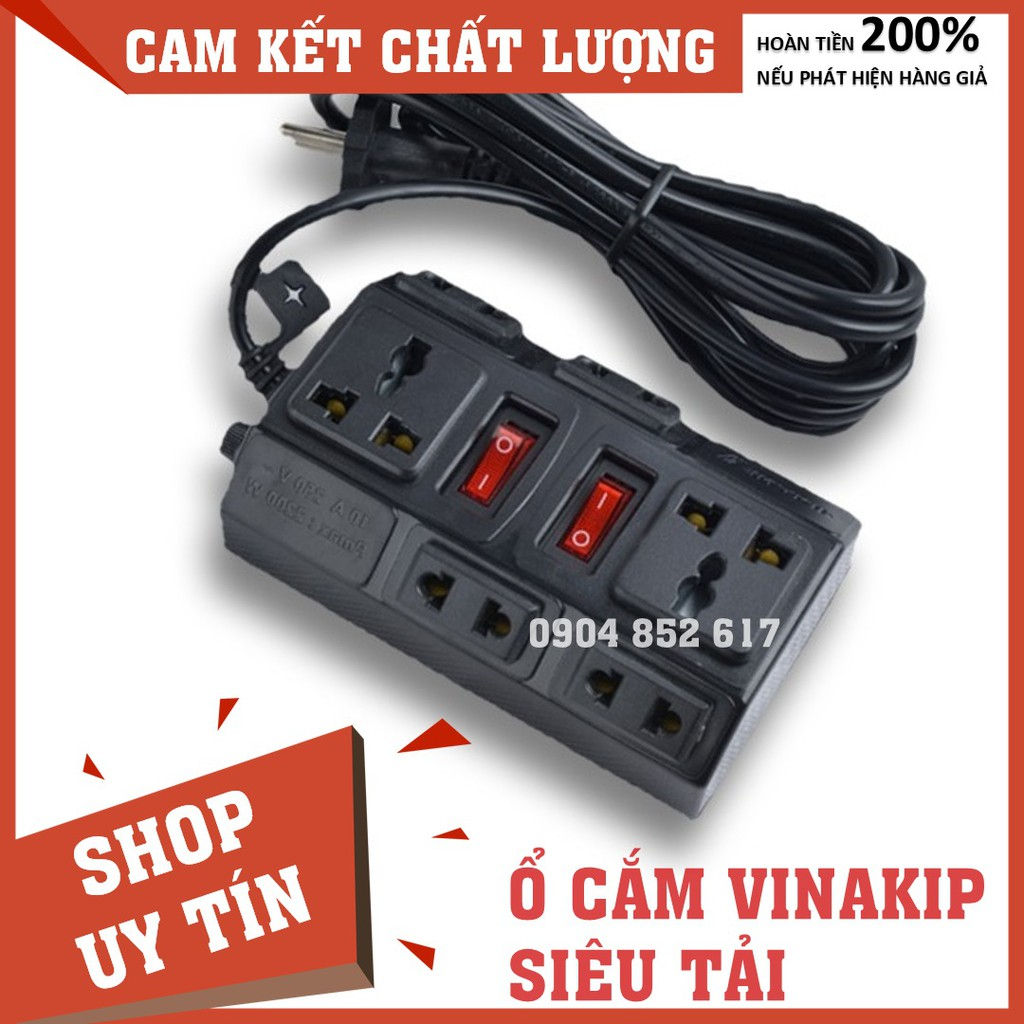 Ổ cắm vinakip 9 lỗ, 3 công tắc, 3 ngả, 2500w công suất cao, siêu tiện lợi