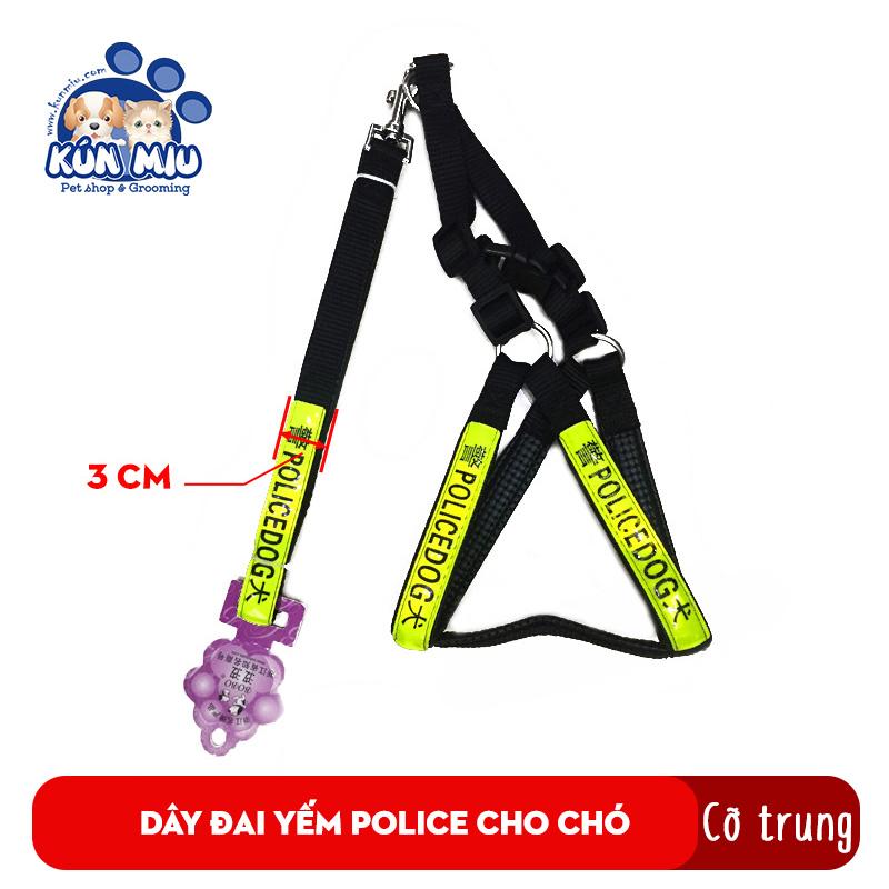 Dây xích đai yên ngựa Police cho chó cỡ trung Kún Miu - Dây dắt và yếm đai yên ngựa Police phản quang cho chó