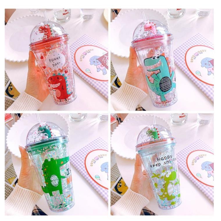 【HOT SALE】 Bình nước Giữ nhiệt hình khủng long cute ( kèm ống hút )
