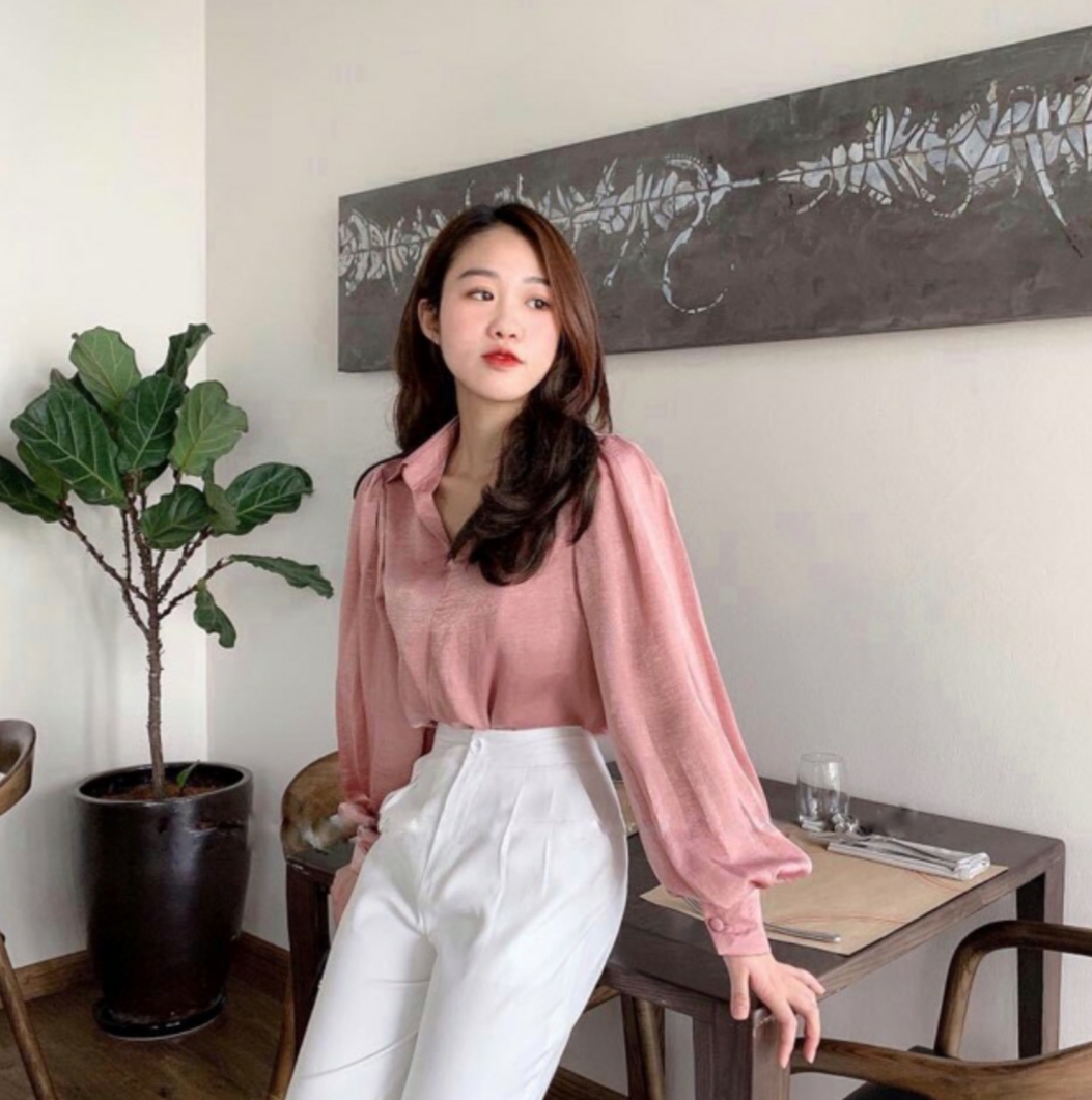 [HCM]Áo sơ mi nữ cổ V lụa tuyết cao cấp