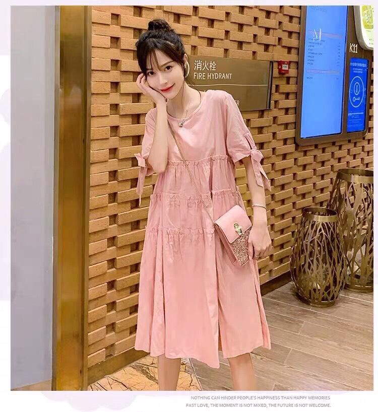 [HCM]Đầm nuữ ngắn tay phối nơ hai bên kiểu babydoll bánh bèo cực hot Chất vải mềm mịnthoáng mát