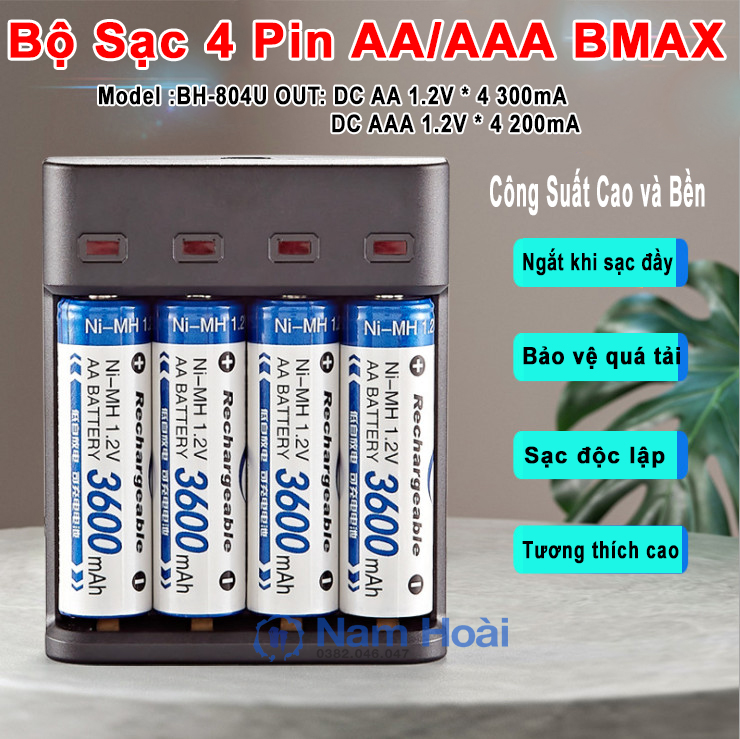 Bộ Sạc Pin AA AAA BMAX BH-804U - Bộ Sạc Pin Tiểu