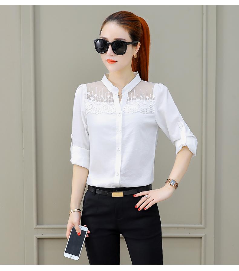 Áo sơ mi nữ cổ trụ phối ren cao cấp