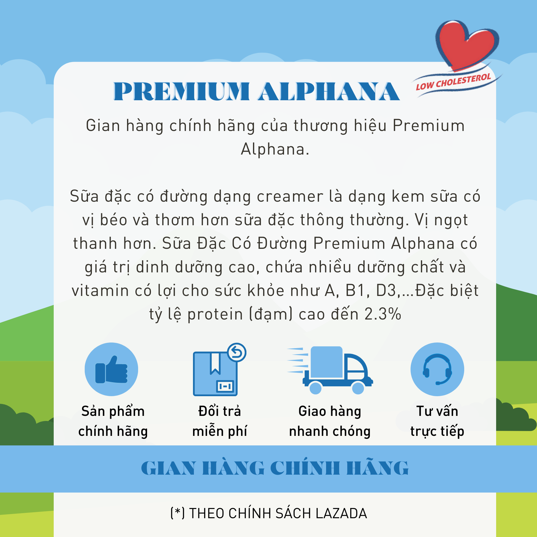 Sữa đặc có đường Premium Alphana 1kg, Low choresterol
