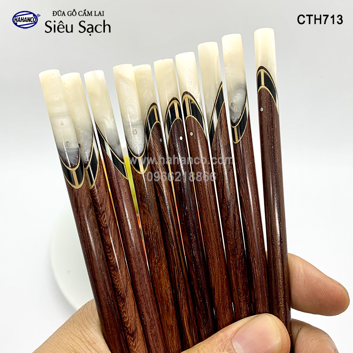 Đũa gỗ Cẩm Lai - đầu cẩm thạch chéo (10 đôi/Hộp) HAHAHNCO (CTH713)