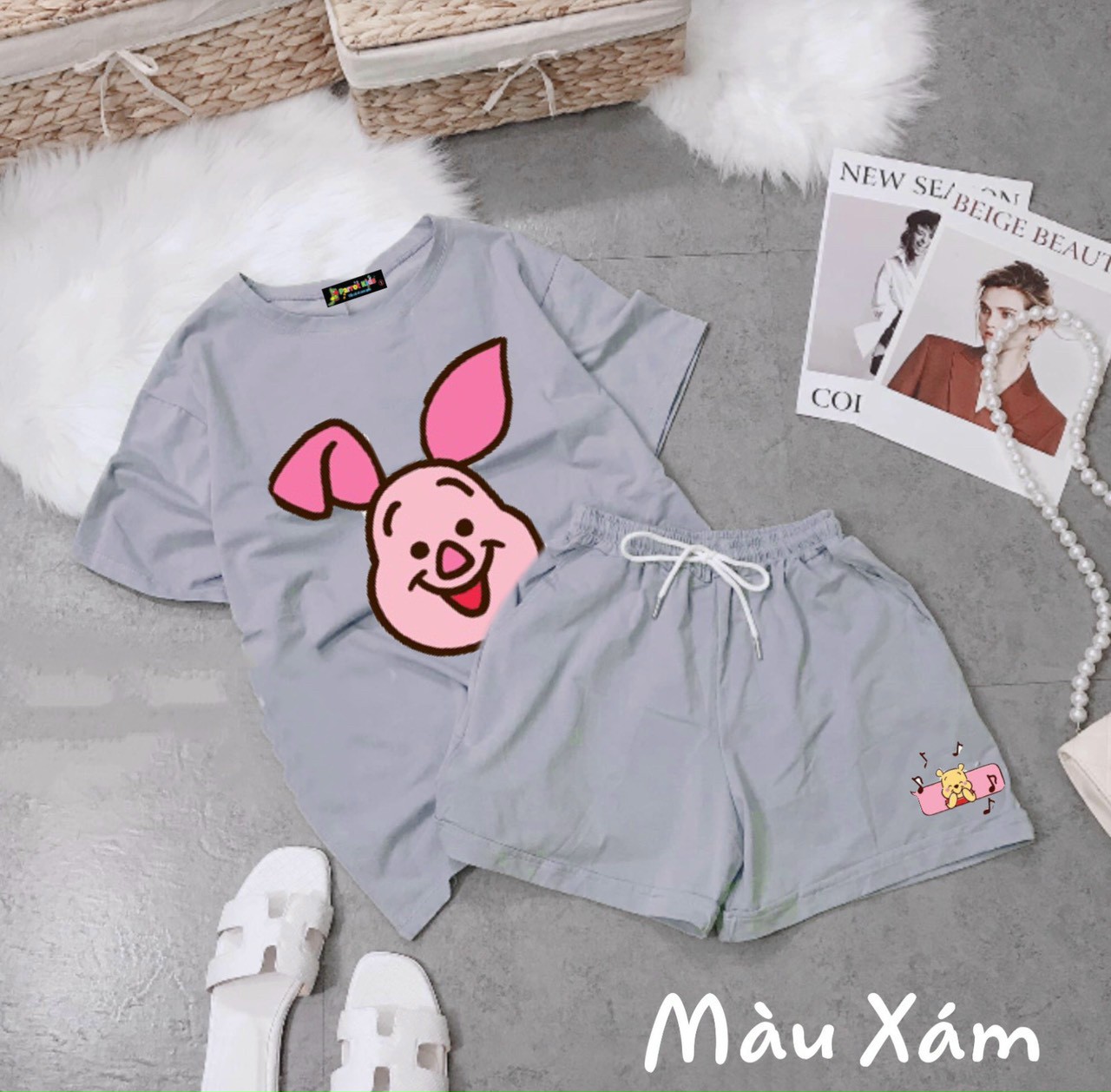 Sét bộ thun con heo quần đùi bé gái