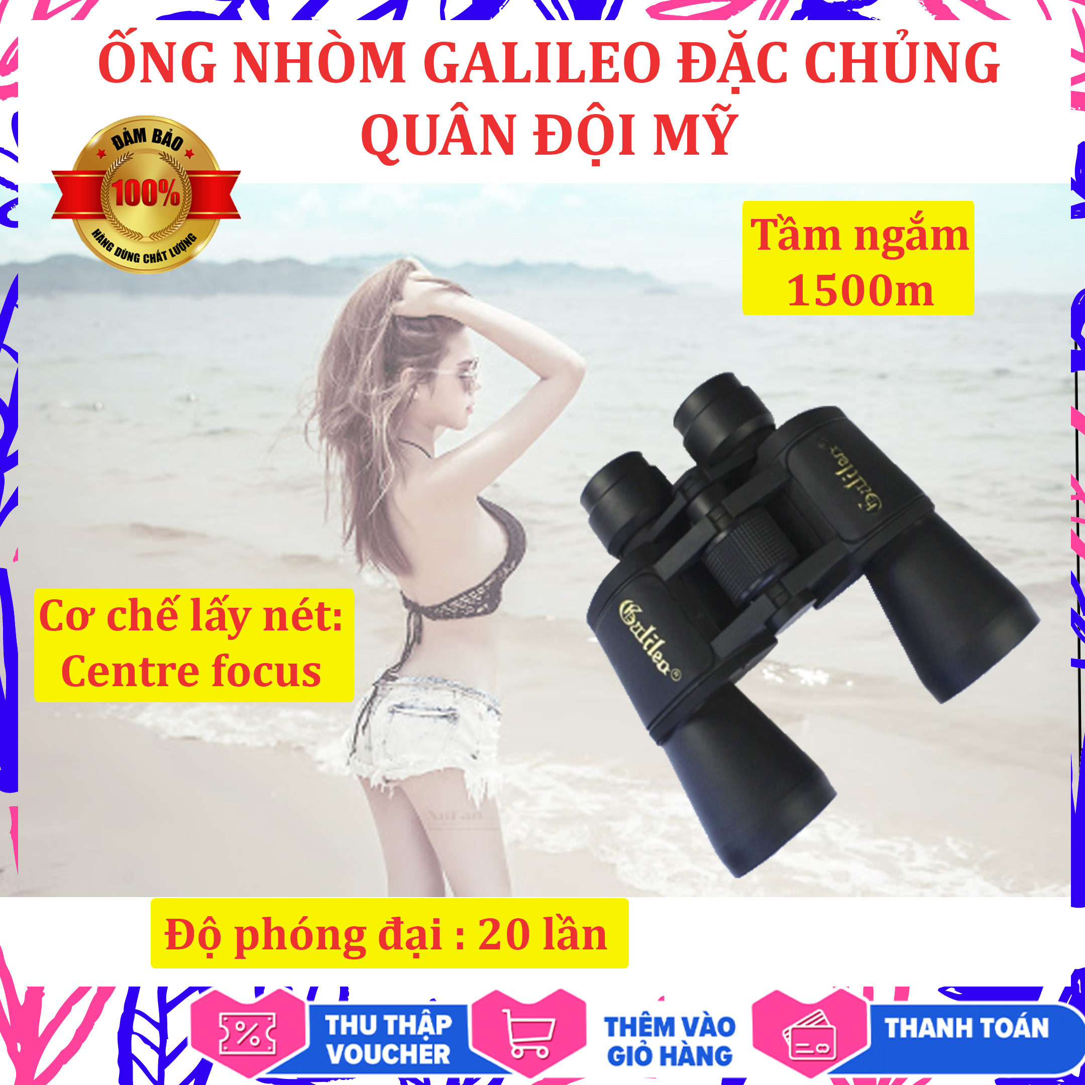 Ống nhòm quân sự Mỹ GALILEO 2 mắt, Ống nhòm Panda - Lăng kính đổi góc dễ nhìn , Nhìn xa siêu nét, binoculars for adults - Bọc cao su chống trượt trầy xước, Điều chỉnh tiêu cự rõ ràng - Ống nhòm đôi nhìn ban đem - Yenny
