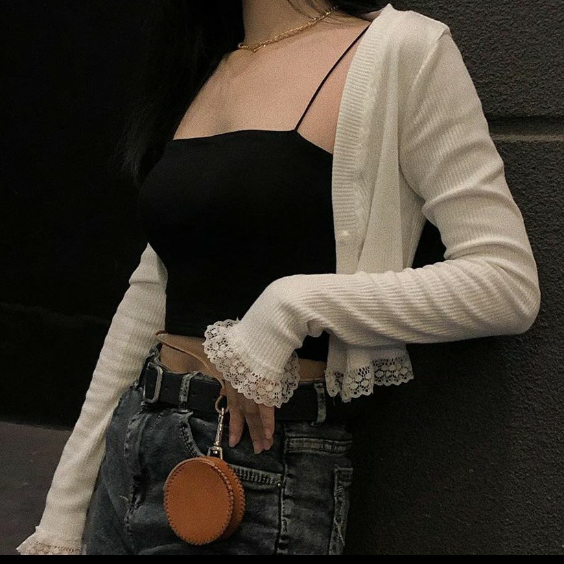 Áo Croptop tay dài phối ren nữ A2 - ENTYTY