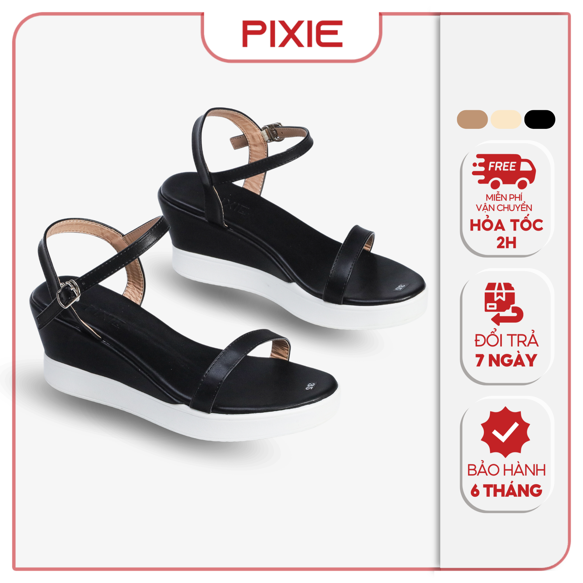 Giày Sandal Đế Xuồng 6cm Quai Ngang Pixie H097