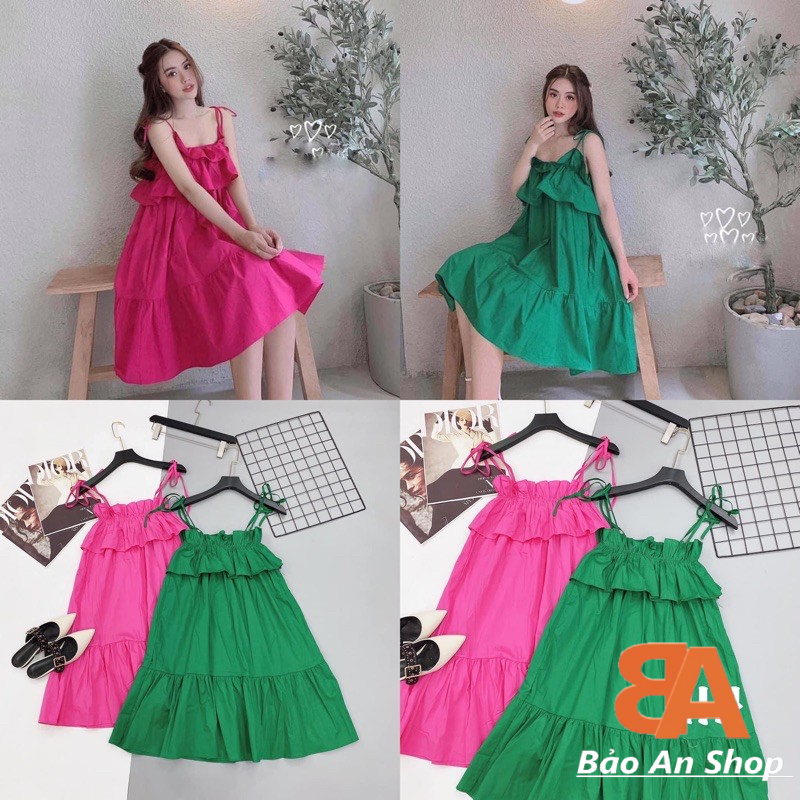 [HCM]Đầm 2 dây cột nơ vai kiểu tiểu thư siêu hót
