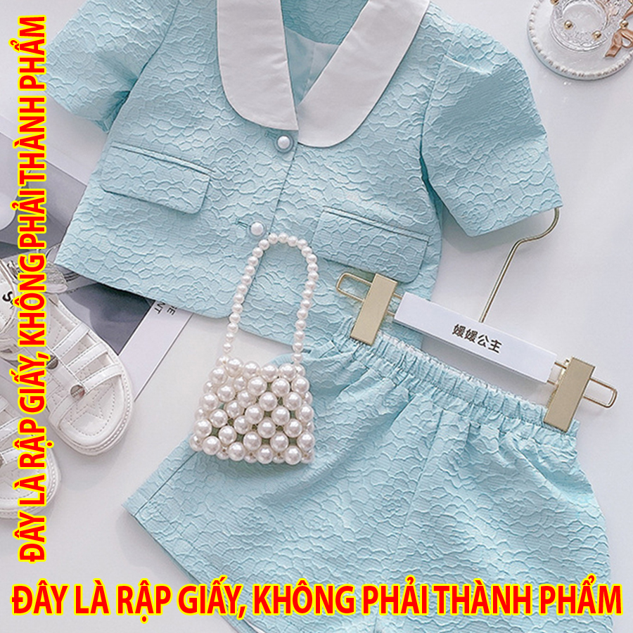 Rập giấy kr089 - áo bâu lá sen tim + short