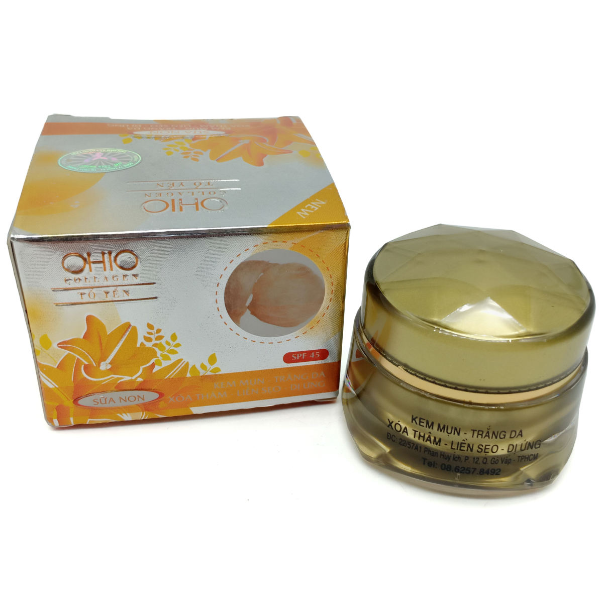 Kem sạch Mụn Trắng da Xóa thâm Liền sẹo Chống dị ứng dưỡng chất Collagen và Tổ yến OHIO (18g)