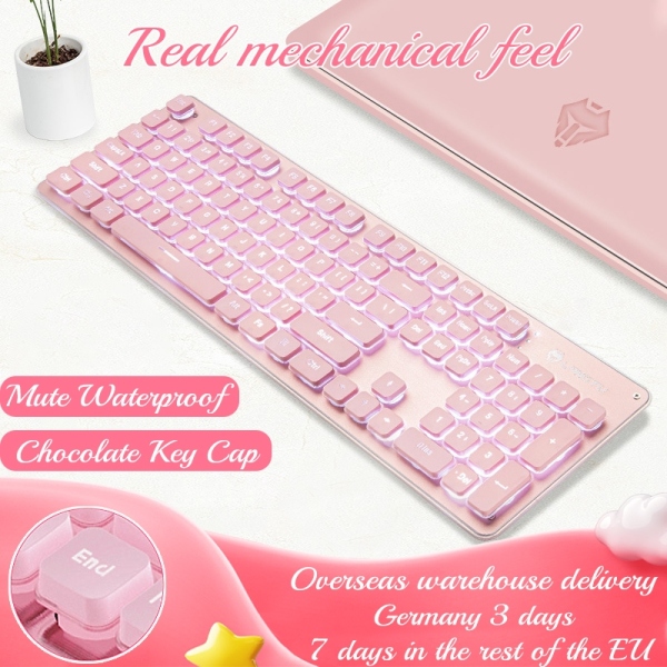 keyboard Backlit Gaming Mechanical Feel Keyboard And Mouse Set Pink Chocolate Keycaps Suitable For PC Notebooks Not Mechanical Keyboards