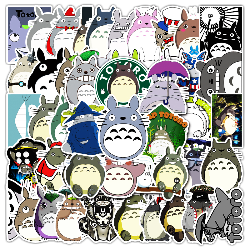 50Pcs Cartoon Cute Glossy Totoro Sticker Waterproof Sticker Skateboarding Snowboard Retro Vinyl Sticker Graffiti Notebook Sticker