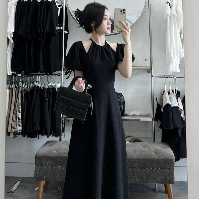 Đầm cổ yếm tay bo 3 màu