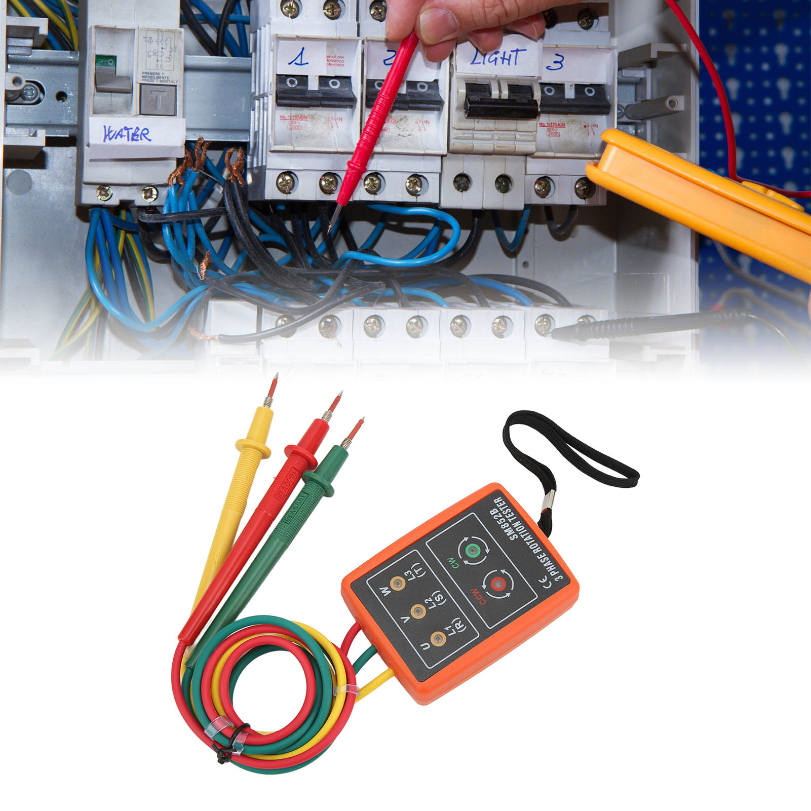 3 Phase Rotation Tester Meter for Electricity Testing Tool AC 60~600V 20Hz~400Hz
