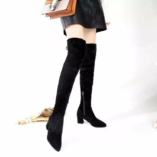 (S169) Bốt đùi nữ CÓ KHÓA KÉO SƯỜN, gót vuông 7 phân