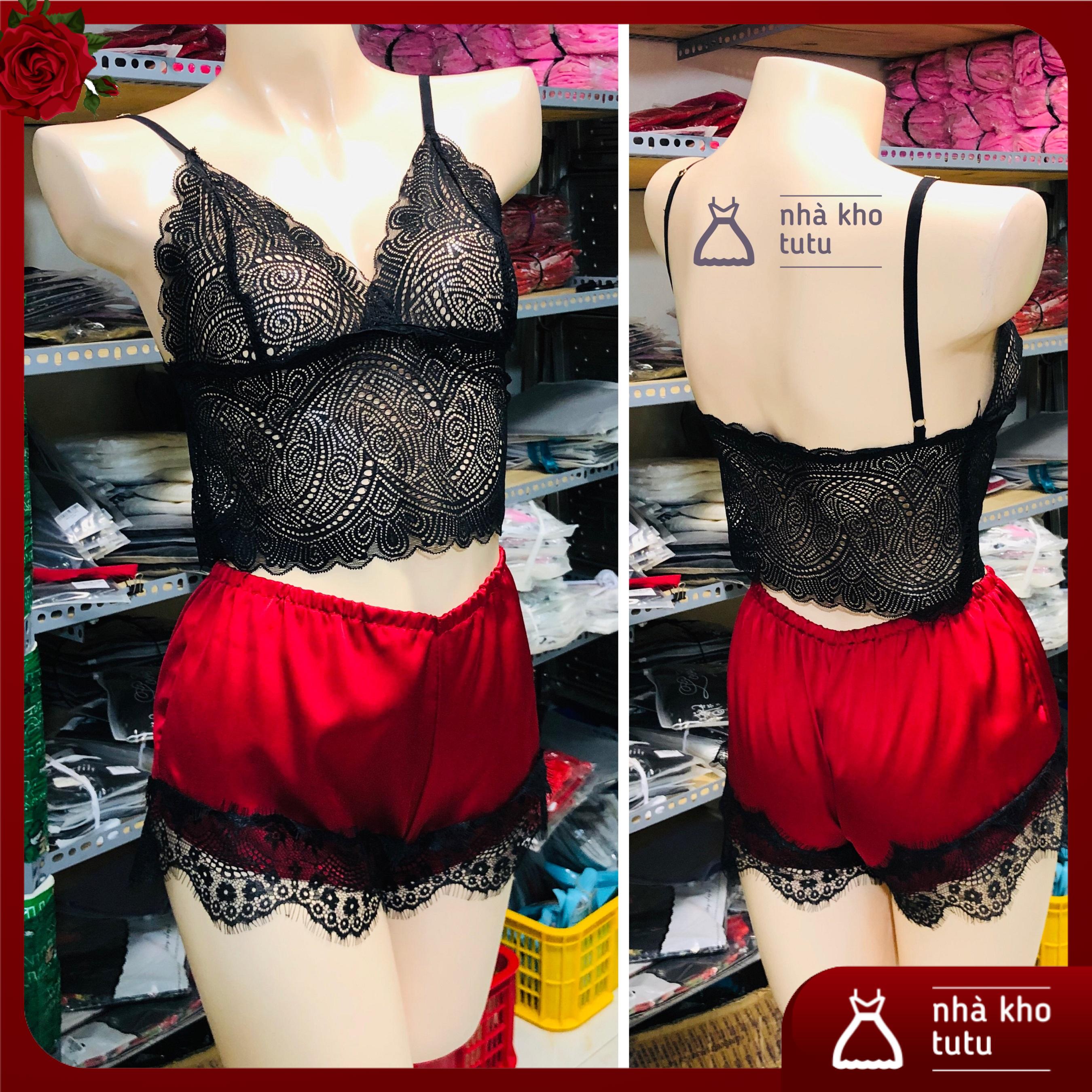 Bộ đồ ngủ satin lụa mix ren xịn xò S004