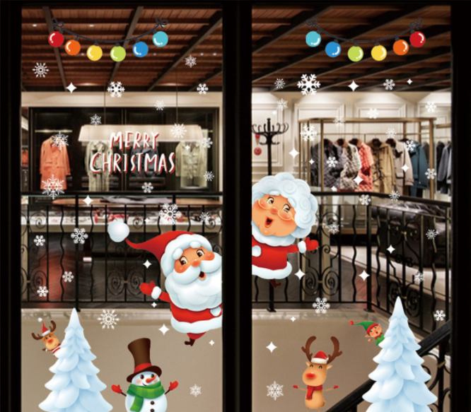 Decal trang trí Noel - Ông bà già Noel vui vẻ
