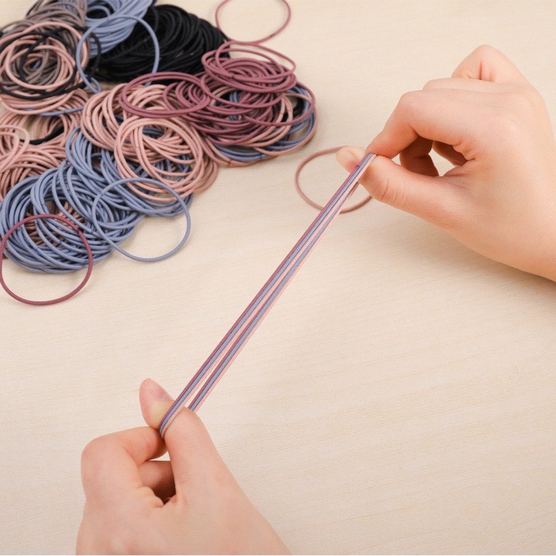 Set 100 Dây Buộc Tóc Thun Trơn Basic Nhiều Màu Siêu Tiện Lợi