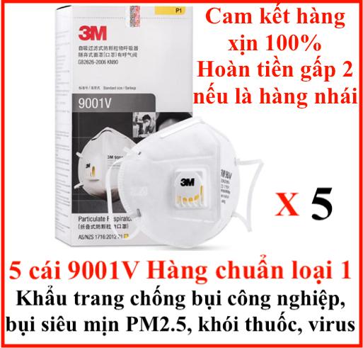 Bộ 5 cái khẩu trang 3M 9001V chống bụi các loại bụi công nghiệp, bụi mịn PM2.5  có van một chiều đóng mở thông minh, tác dụng lọc mùi hôi, kháng khuẩn, chống bụi siêu mịn, thiết kế rất thời trang vừa với các khuôn mặt của cả nam và nữ