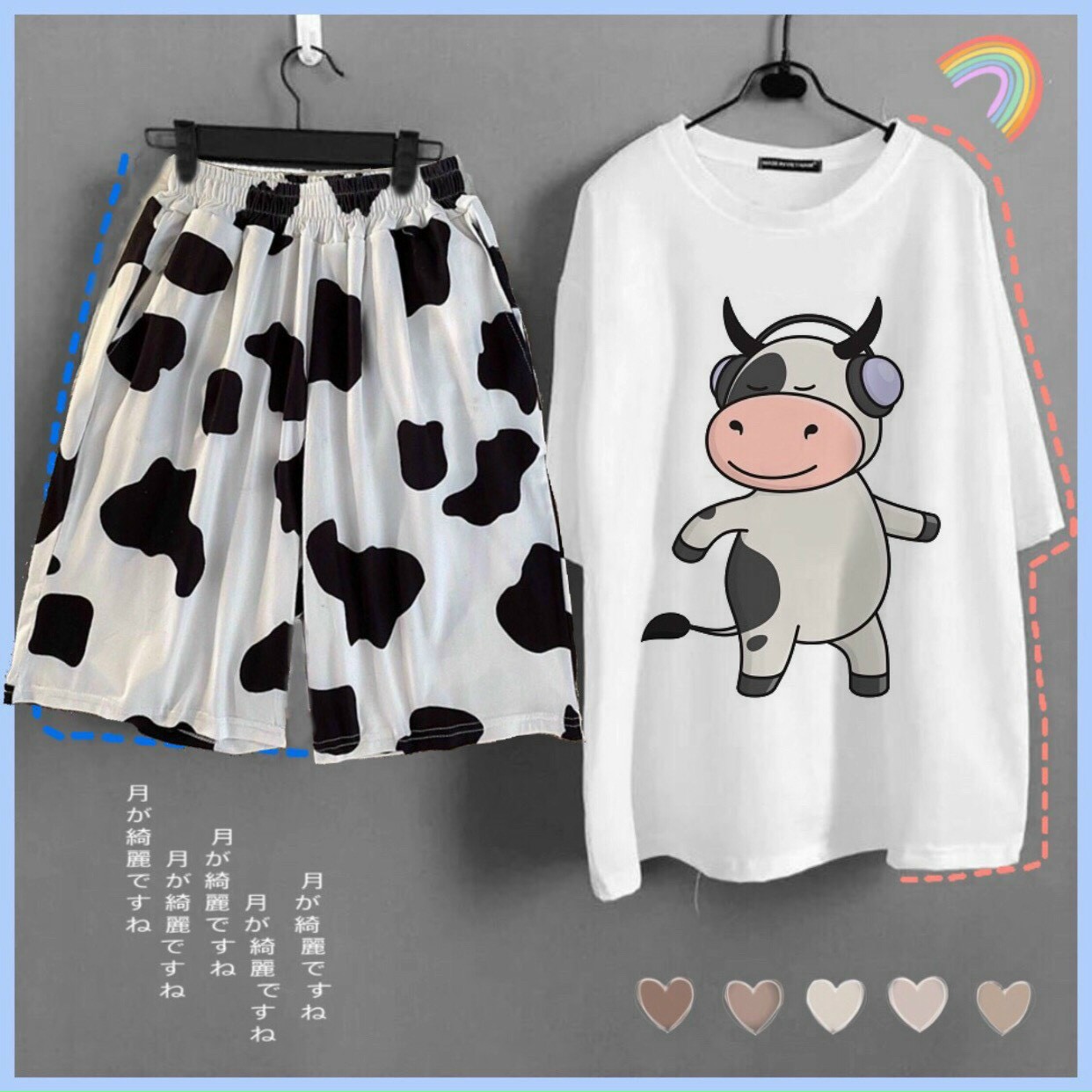Sét bộ thun áo thun in hình con bò kết hợp quần bò sữa hot trend mới ttsla0495