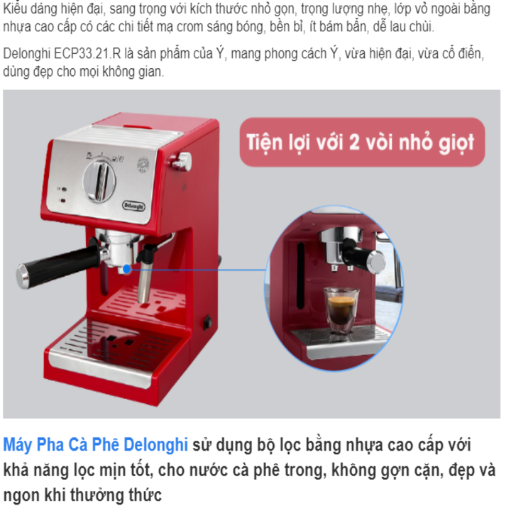 Máy Pha Cà Phê Delonghi ECP33.21.R – bảo hành 12 tháng