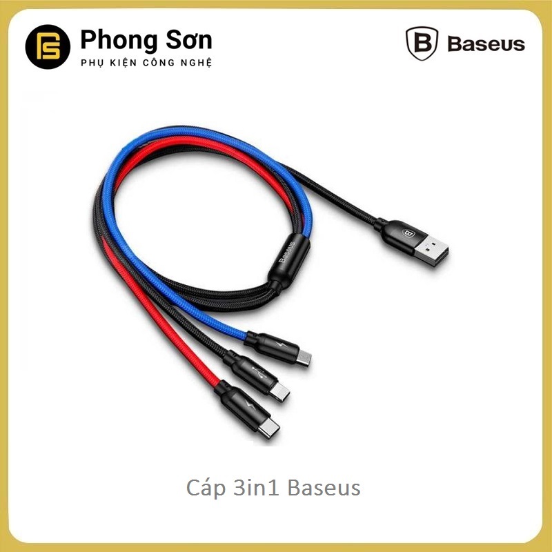 Cáp sạc 3 trong 1 Baseus  (3 cổng sạc Lightning, Micro USB và Type-C). Hỗ trợ sạc nhanh 3.5A