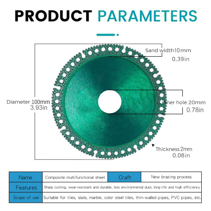 6-in-1 Diamond Cutting Disc, Ultra-Thin 100mm Composite Multi-Purpose Saw Blade for Ceramic Tiles, Pvc, Metal, Wood and Marble.