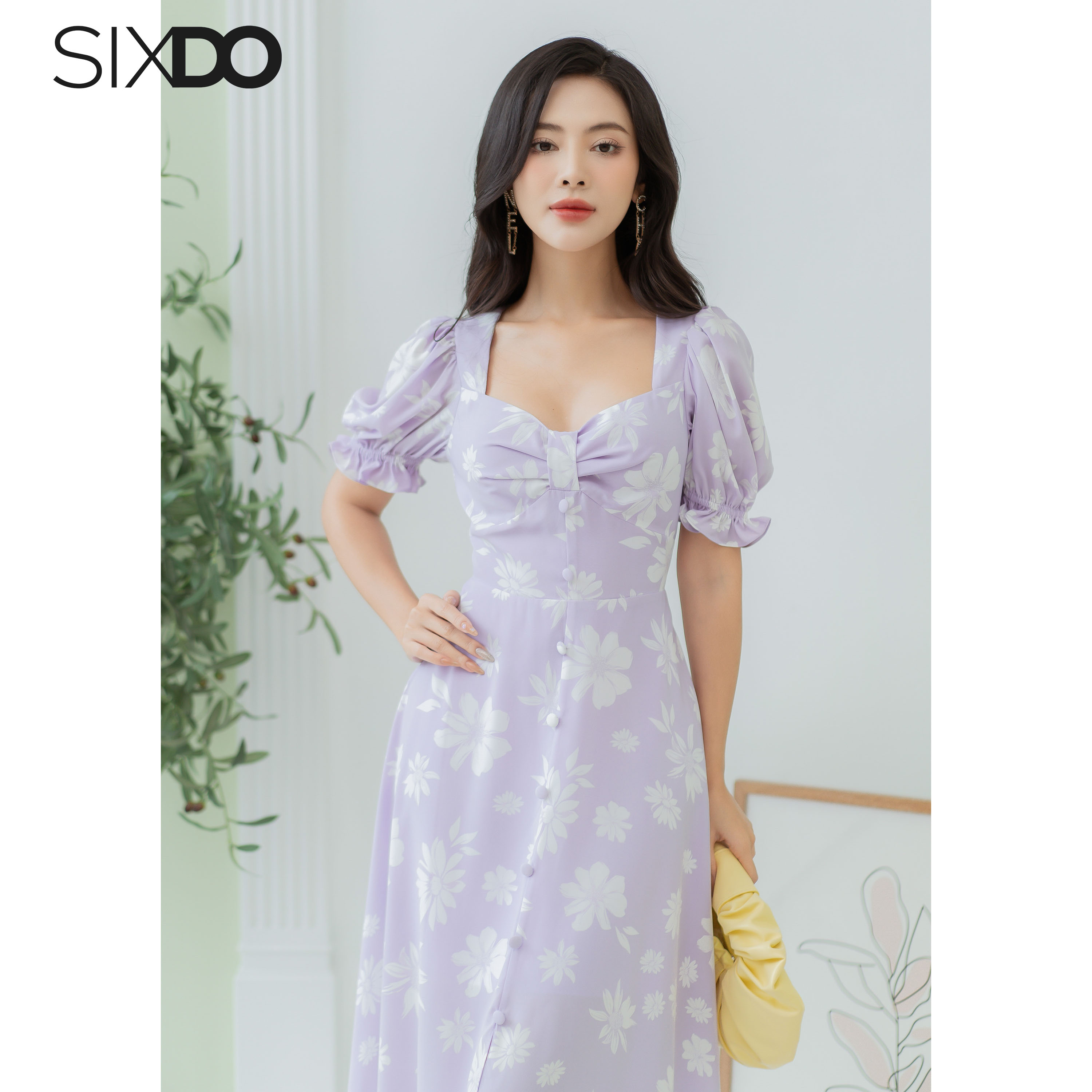 Đầm lụa hoa SIXDO (Floral Midi Silk Dress)