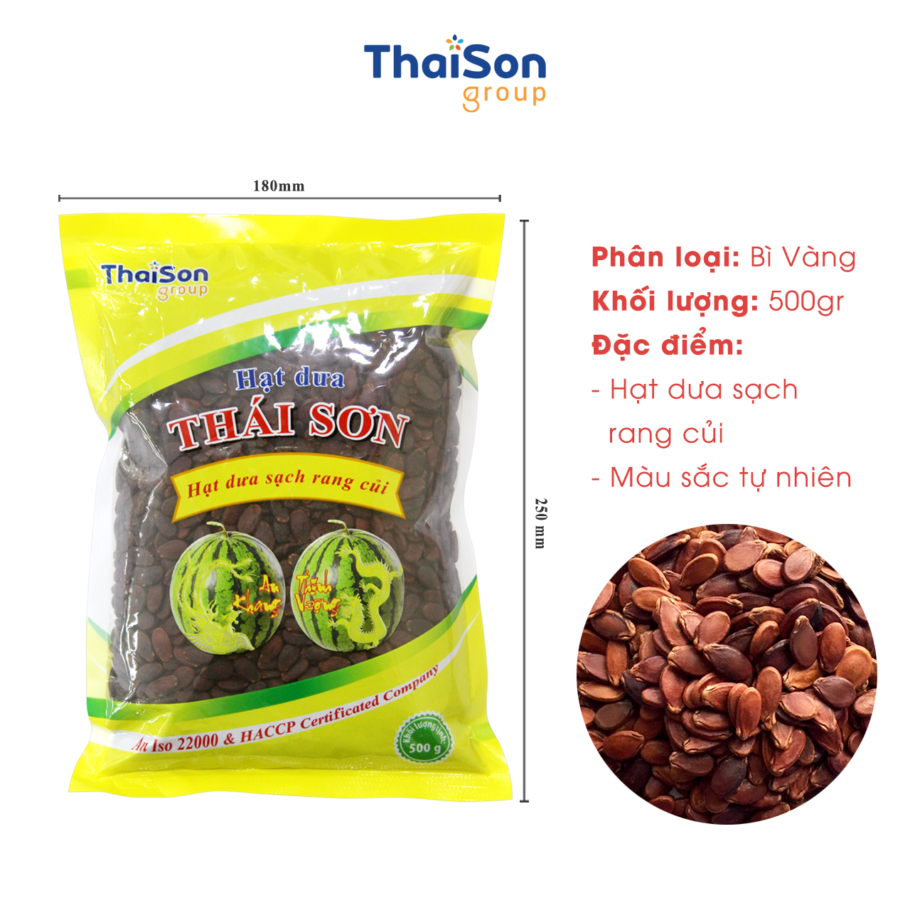 Hạt dưa sạch thái sơn rang củi không nhuộm màu 500gr | loại bì vàng