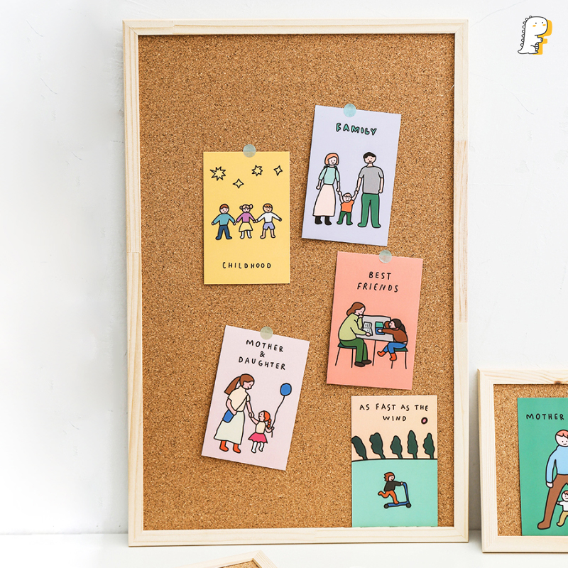 Bảng ghim bần viền gỗ tự nhiên [ tặng kèm sticker, 10 đinh ghim, móc treo]