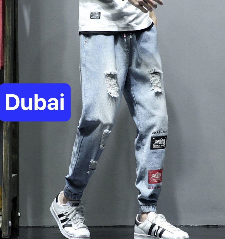 QUẦN BAGGY JEAN NAM CHẤT BÒ ỐNG RỘNG DÀI XANH RÁCH THÊU ỐNG TÚM NHẬT BẢN DB-1018 - DUBAI FASHION