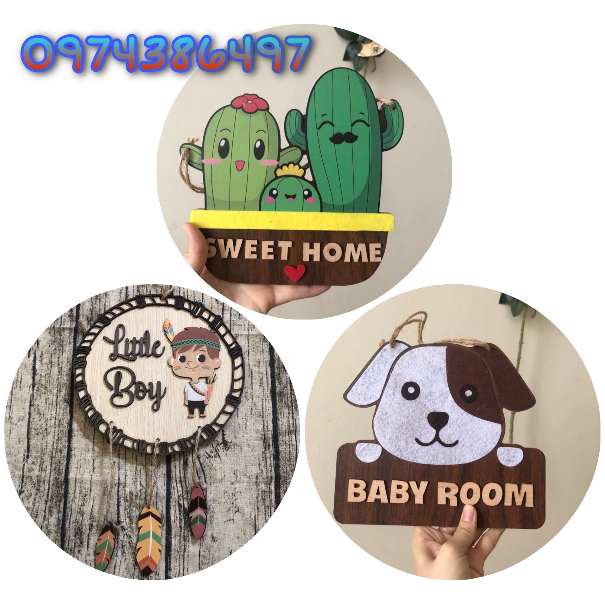 Tranh gỗ, Bảng gỗ decor chữ welcome cô bé quàng khăn đỏ