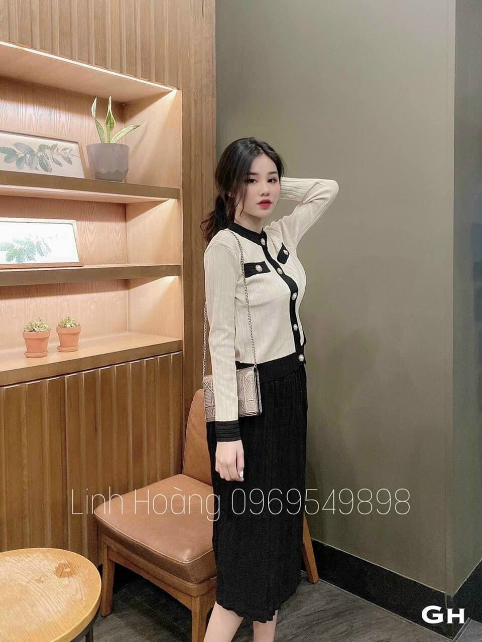Set len chân váy dập ly