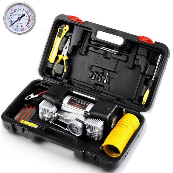 Bộ máy bơm lốp ô tô, xe hơi kèm phụ kiệm ứng cứu sửa chữa HD-506 công suất 276W