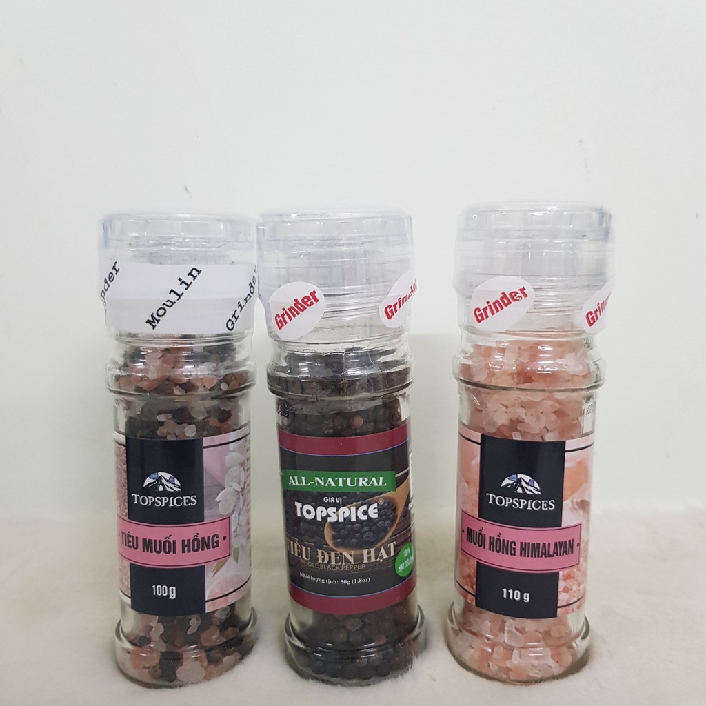 Chai tiêu muối hồng (có cối xay), 100g, (có video shop quay)